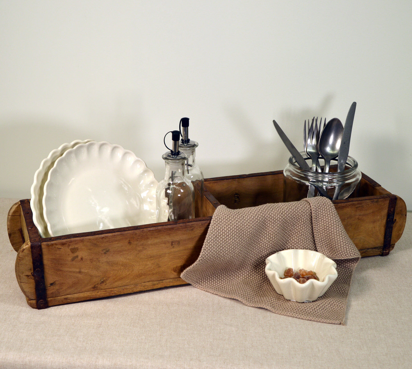 Ziegelform doppelt Kiste aus Holz mit Metall Vintage