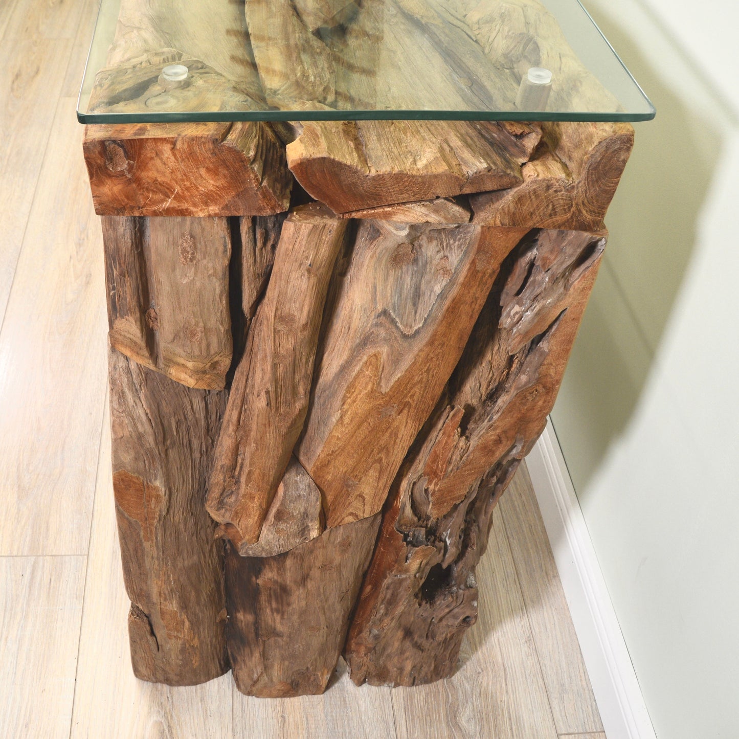 Konsole >Akar< Teak Wurzel Anrichte mit Glas