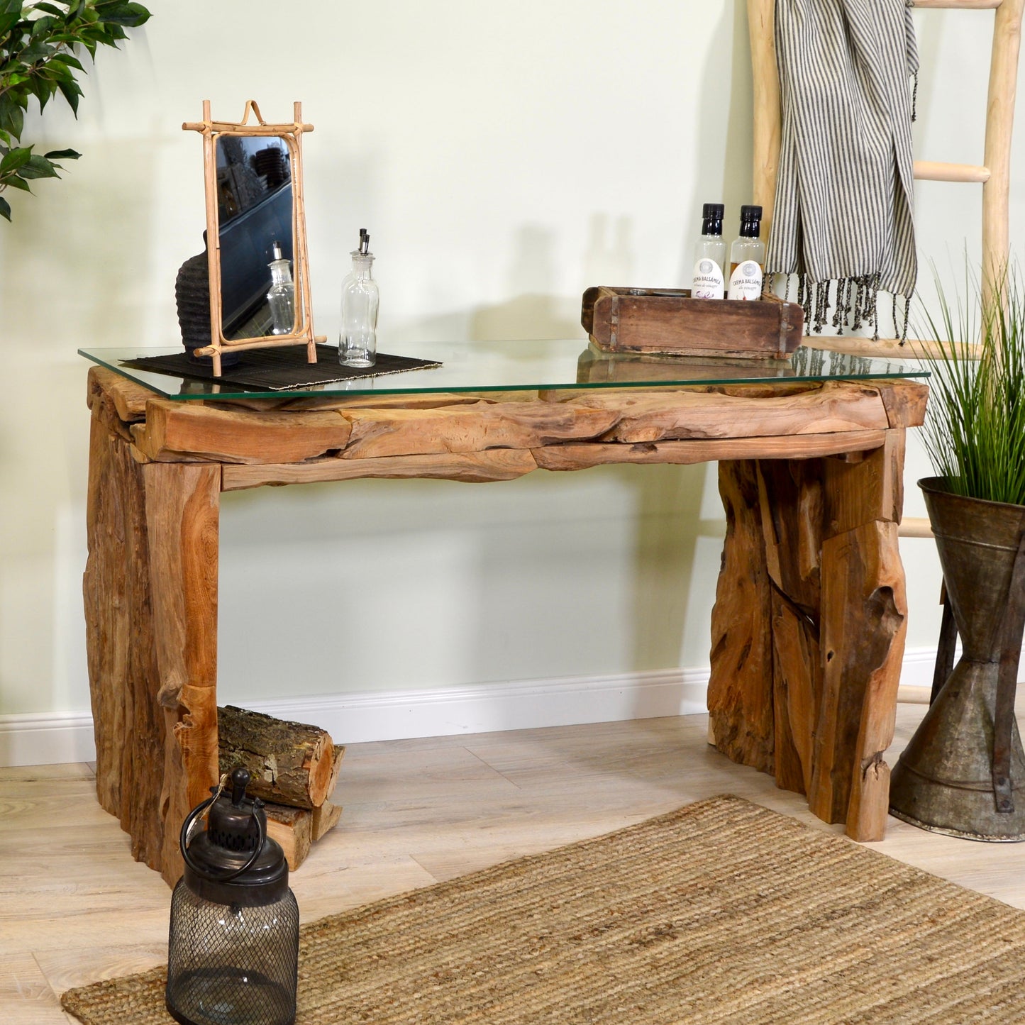 Konsole >Akar< Teak Wurzel Anrichte mit Glas