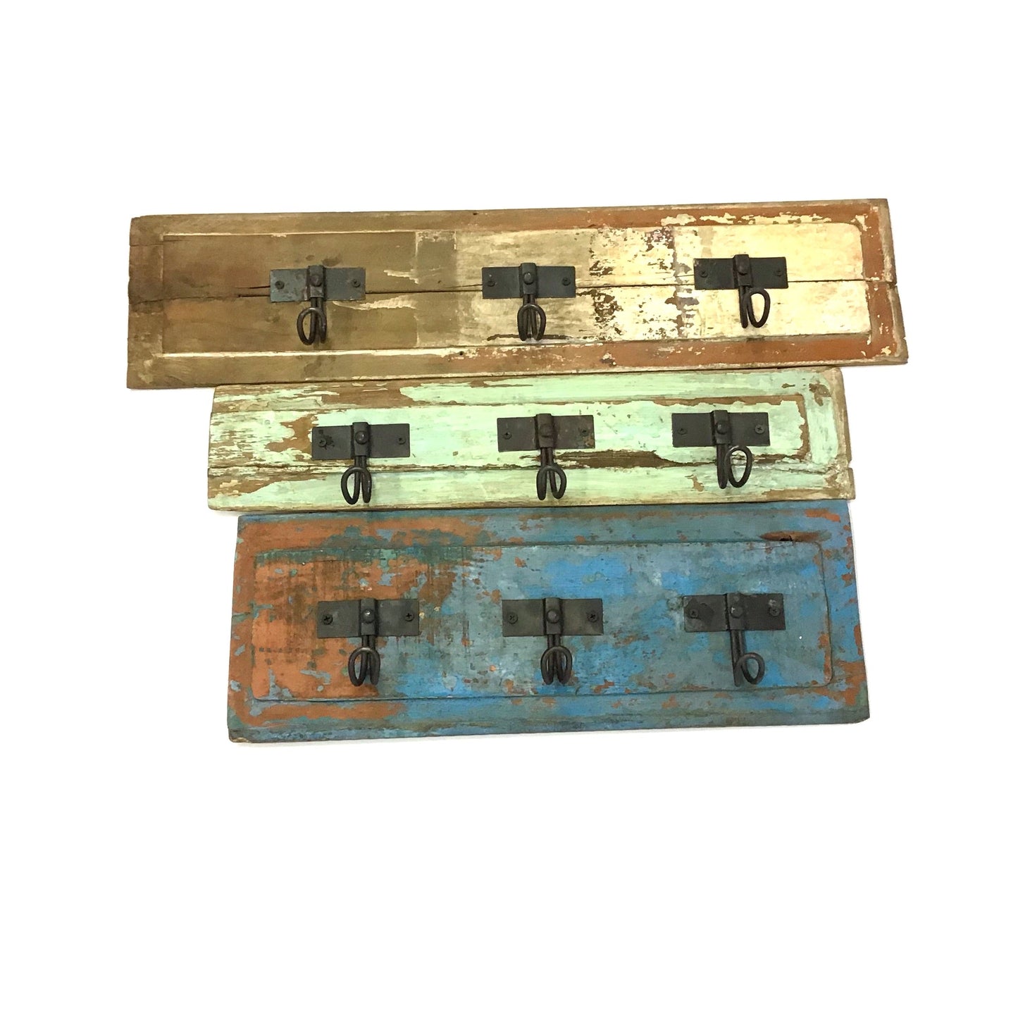 Garderobe aus Altholz mit Farbe - 3 Haken - Unikate