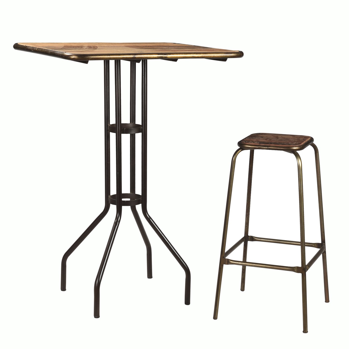 Bartisch >Paris< aus Altholz mit Metall - quadratisch 80cm