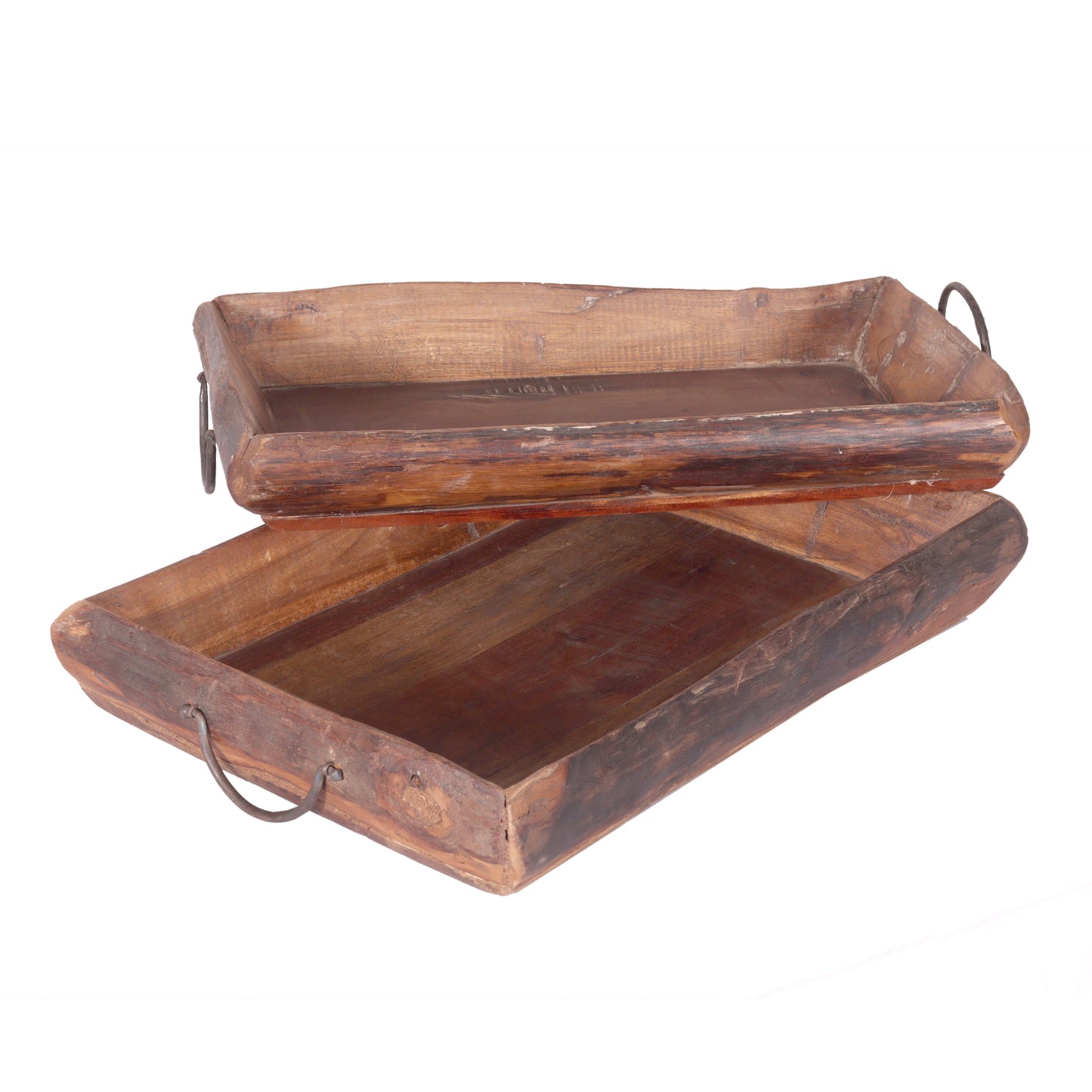 Tablett aus Recycle Holz mit Metallgriffen - 2 Größen