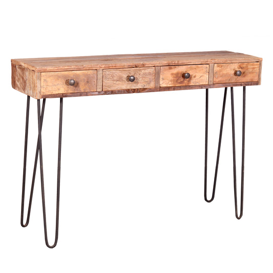 Konsolentisch 4 Schubladen Recyclingholz Metallbeine