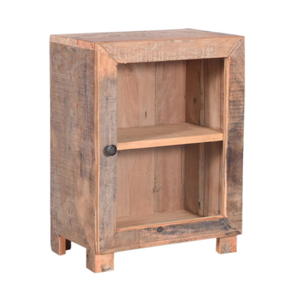 Kleine Vitrine aus recyceltem Holz mit Glastür