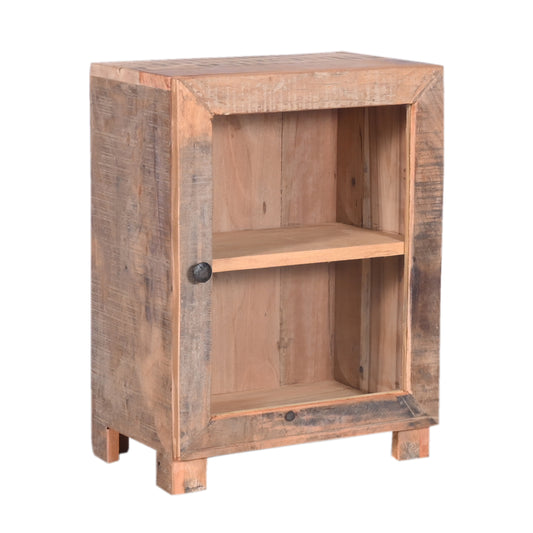 Kleine Vitrine aus recyceltem Holz mit Glastür