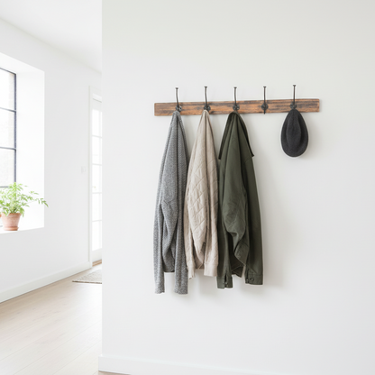Wandgarderobe aus Altholz mit 5 Haken – rustikale Hakenleiste