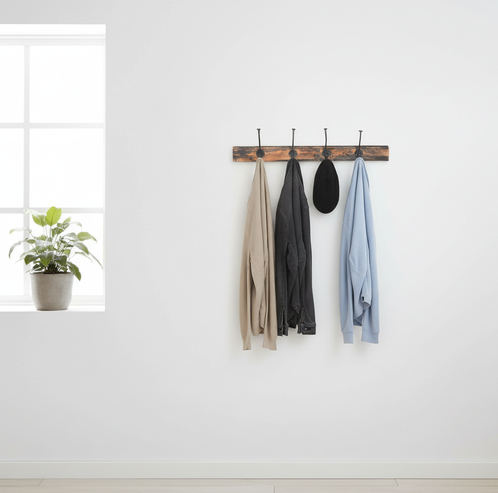Wandgarderobe aus Altholz mit 4 Haken – rustikale Hakenleiste