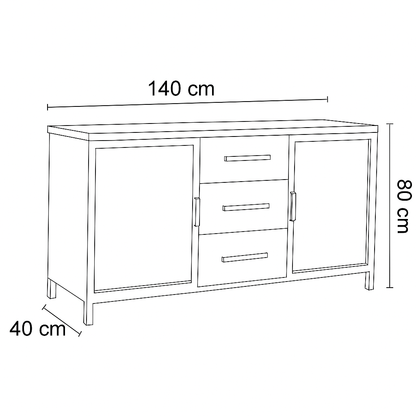 Sideboard Detroit aus Metall, Glas und Mangoholz