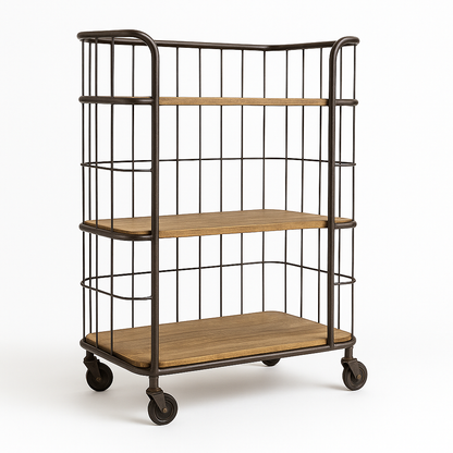 Regal >Grid< mit Rollen 110cm aus Metall und Mangoholz