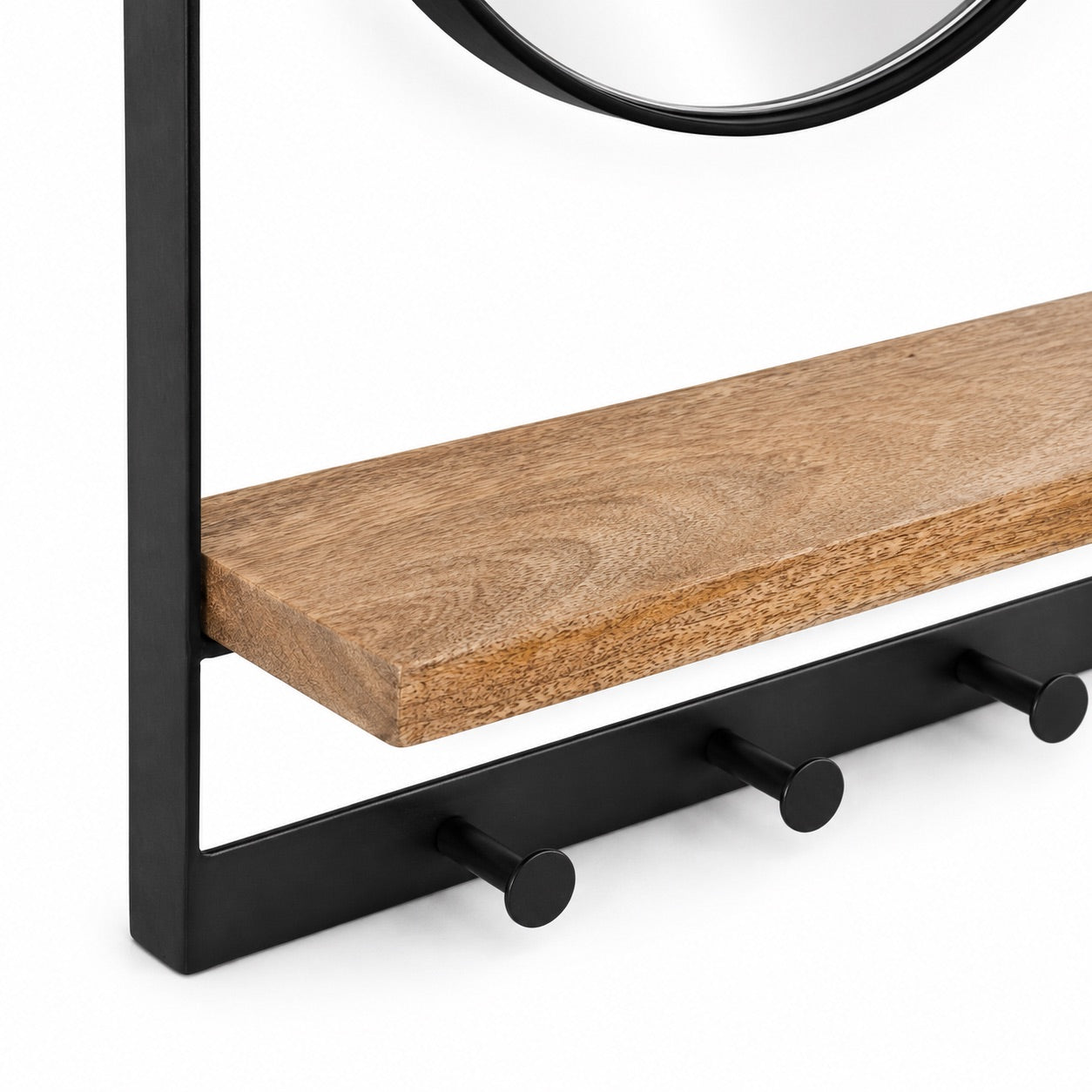 Wandspiegel 55cm mit Regal und Haken aus Mangoholz