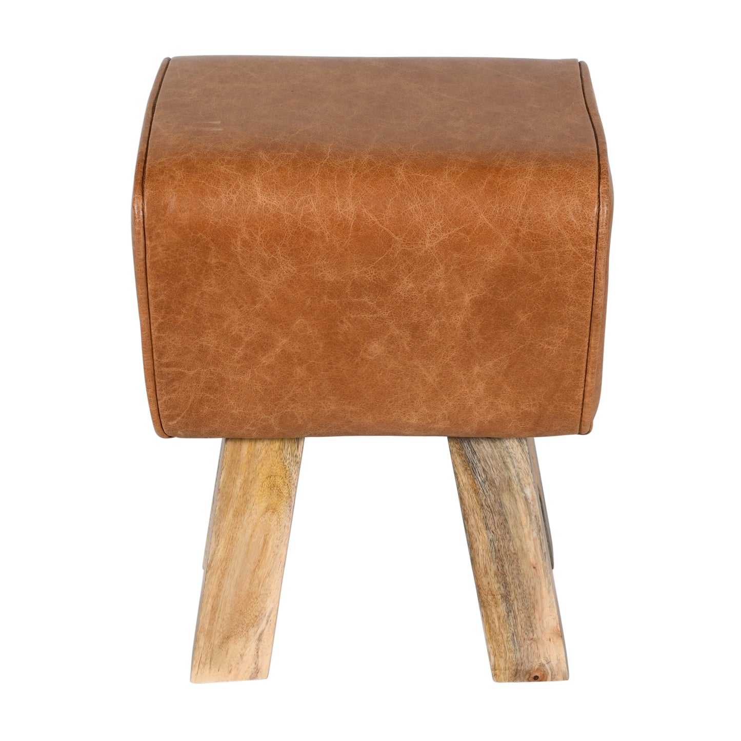 Hocker >Patna< Premium Büffelleder mit Mangoholz - Farbe braun glänzend