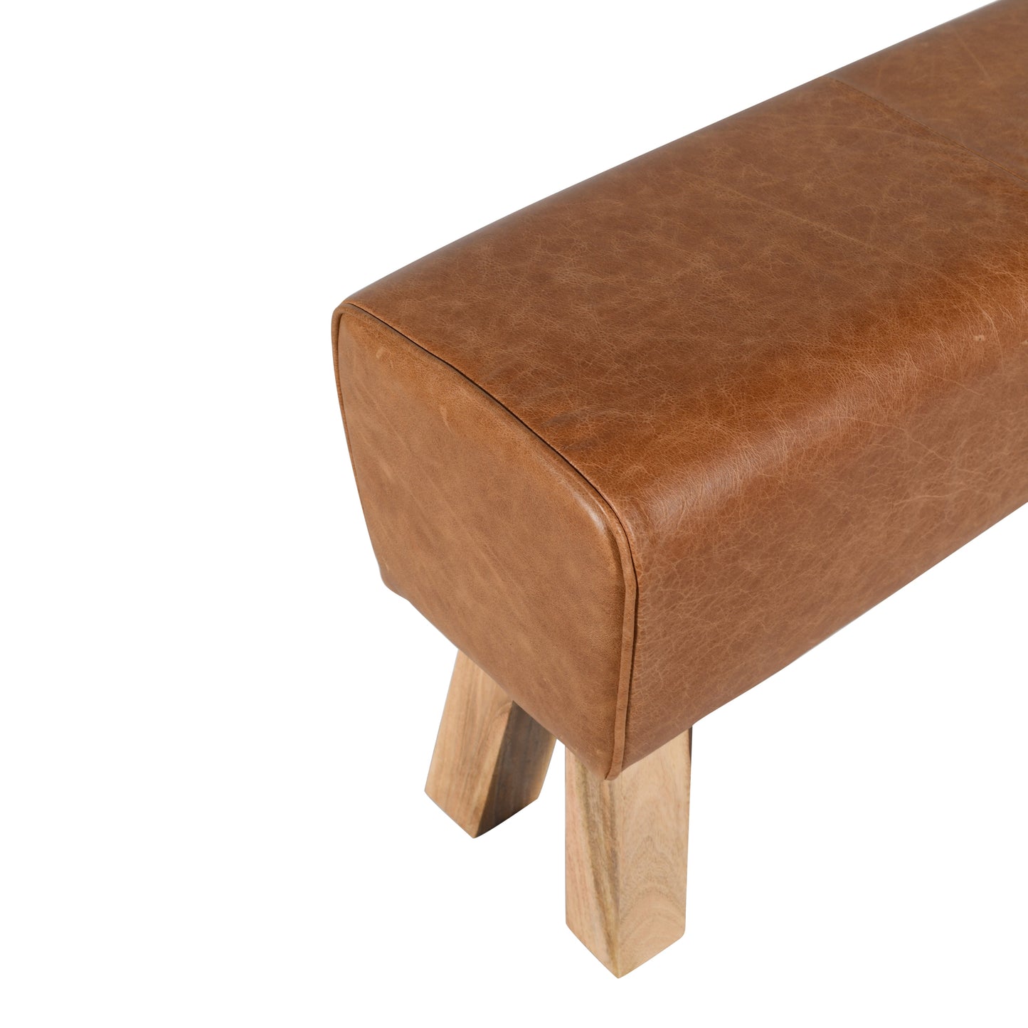 Bank >Patna< 86cm Premium Büffelleder mit Mangoholz - Farbe braun glänzend