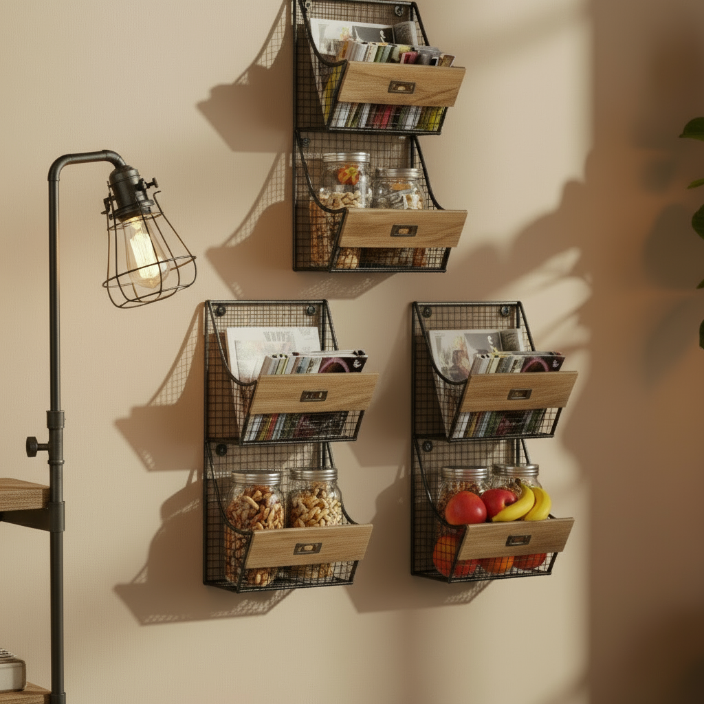 Hängekorb aus Metall mit Wandhalterung Korb - 2 Fächer