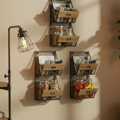 Hängekorb aus Metall mit Wandhalterung Korb - 2 Fächer