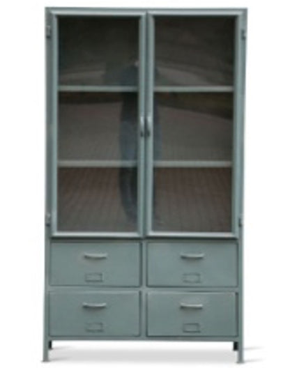 Vitrine Austin Metallschrank Elfenbein - 2 Türen, 4 Schubladen