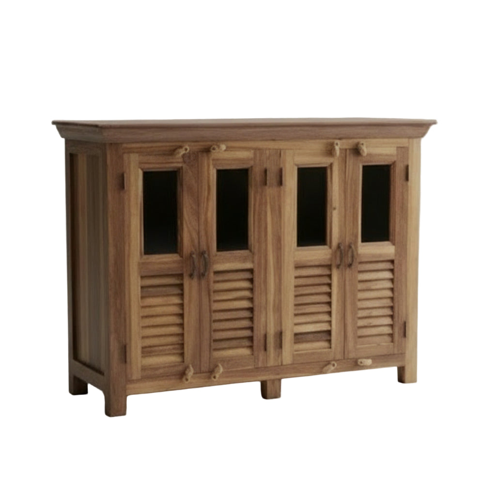 Kommode Vitrine aus Altholz & Glas