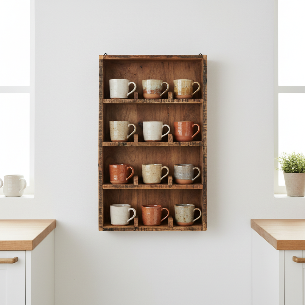 Tassenregal aus Altholz für 12 Tassen