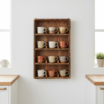 Tassenregal aus Altholz für 12 Tassen