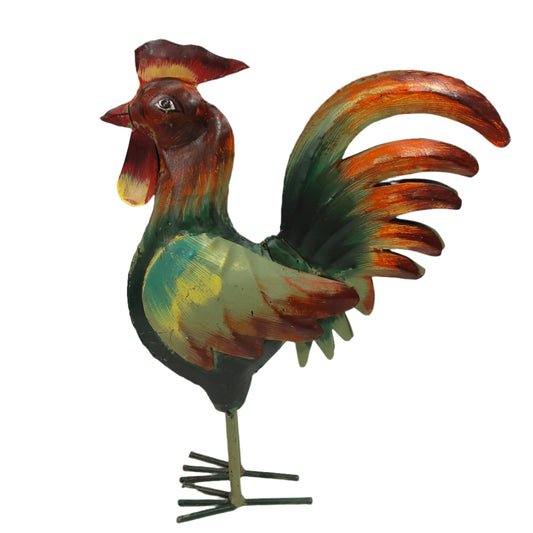 Metallhahn Deko klein, bunt, handcoloriert