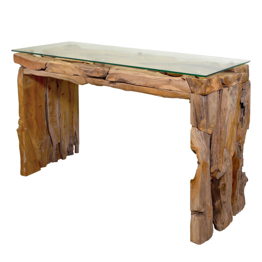 Konsole >Akar< Teak Wurzel Anrichte mit Glas