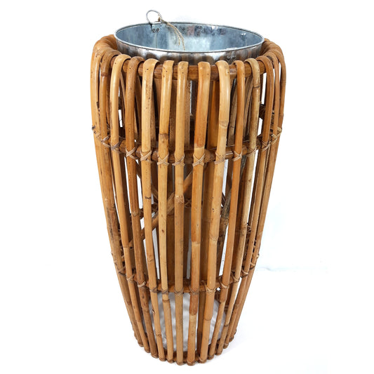 Pflanzensäulen aus Rattan mit Metalltopf