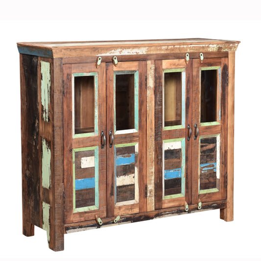Kommode Vitrine aus Altholz & Glas