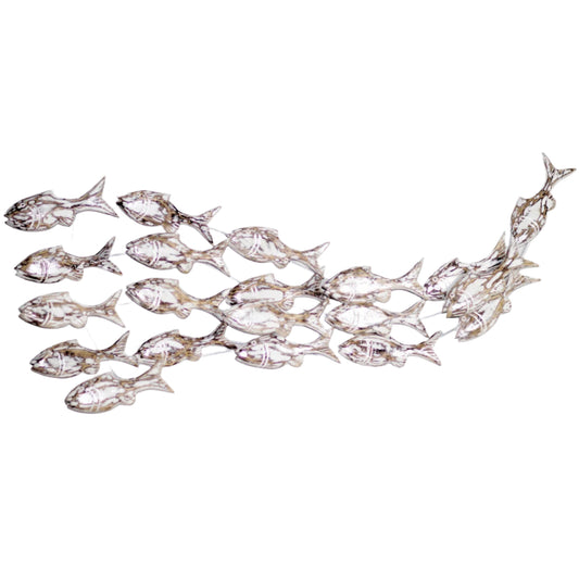 Fischschwarm Wanddeko aus Holz White Wash - 110x45cm