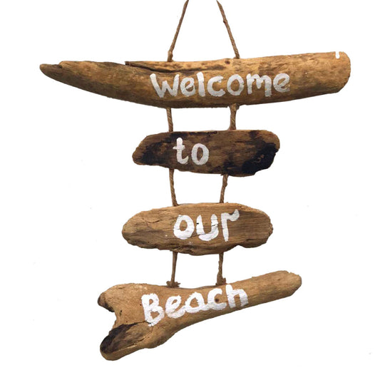 Treibholzkette Schild "Welcome to our Beach" aus Treibholz