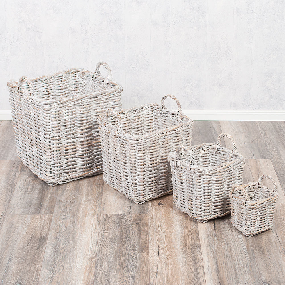 Korb >Florenz< aus Rattan White Wash rechteckig - versch. Größen