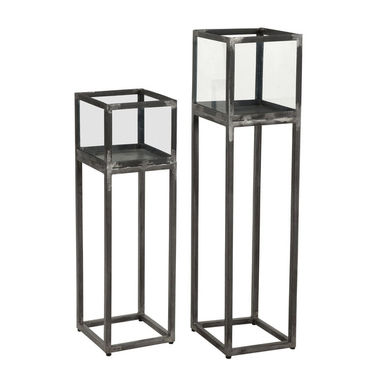 Windlicht Säule aus Metall und Glas