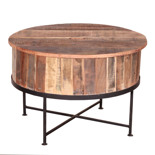 Couchtisch 72cm rund aus Altholz mit Metallfüßen